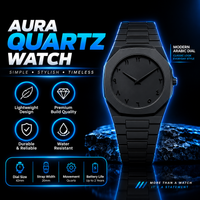 Aura Quartz Watch Black Lightweight Design Arabic Dial