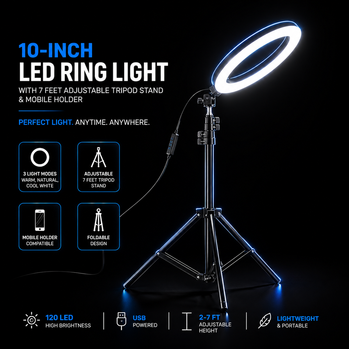 Portable 10-Inch LED Ring Light