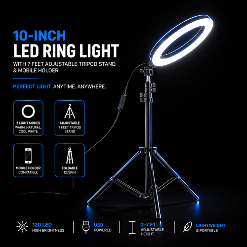 Portable 10-Inch LED Ring Light