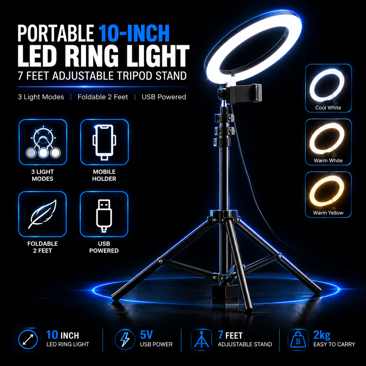 Portable 10-Inch LED Ring Light