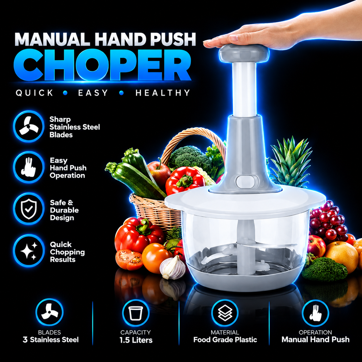 2L Manual Hand Push Choper