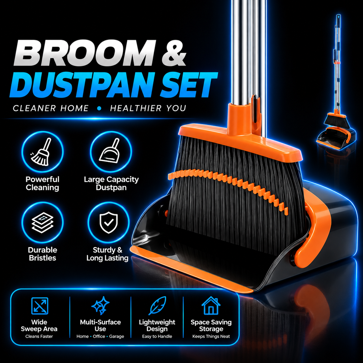 Broom and Dustpan Set Adjustable Handle Broom